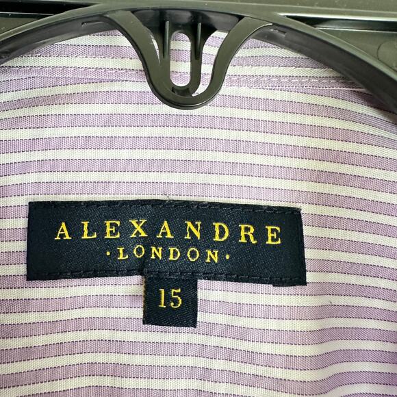 Alexandre of London Mens Size 15 Lilac Striped Long Sleeve Button Up Shirt - Picture 2 of 10